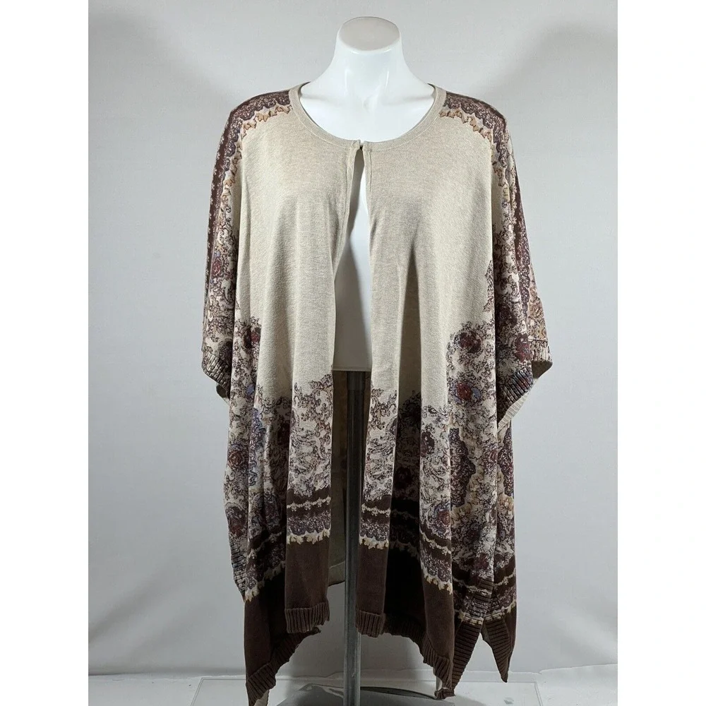 Liz Claiborne Poncho Wrap Womens L XL Cotton‎ Print Open Cape Shawl